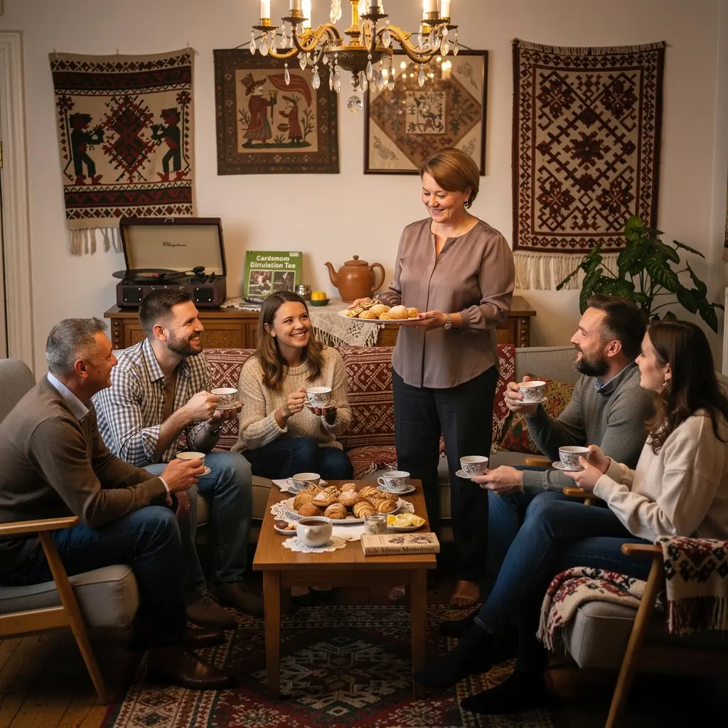 Kardamono sėklos ir džiovintos žolelės, paruoštos arbatos gamybai, demonstruojančios jų unikalią spalvą ir tekstūrą.