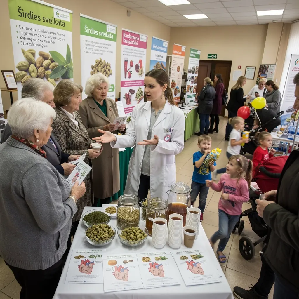 Aromatingas kardamono arbatos puodelis, apsuptas šviežių prieskonių, skleidžiantis šilumą ir komfortą.